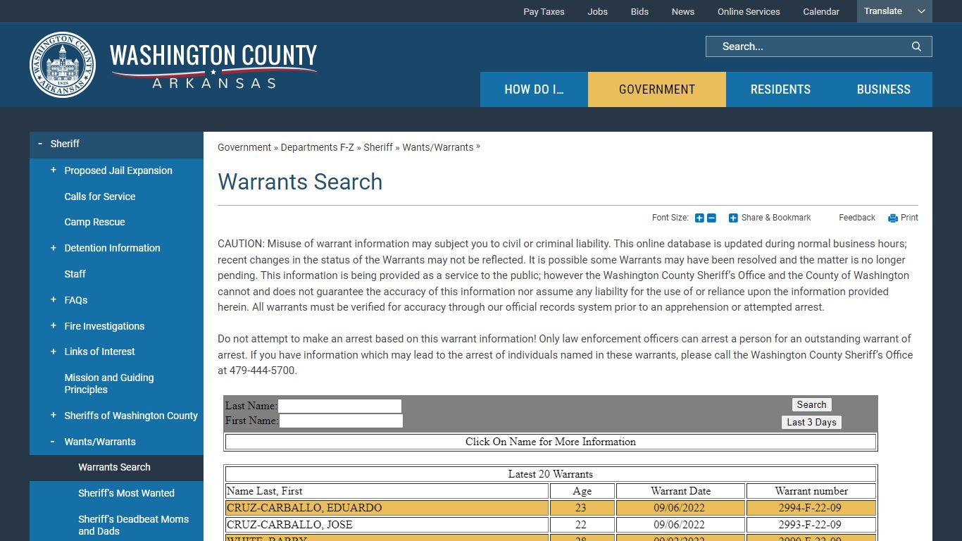 Warrants Search | Washington County, AR