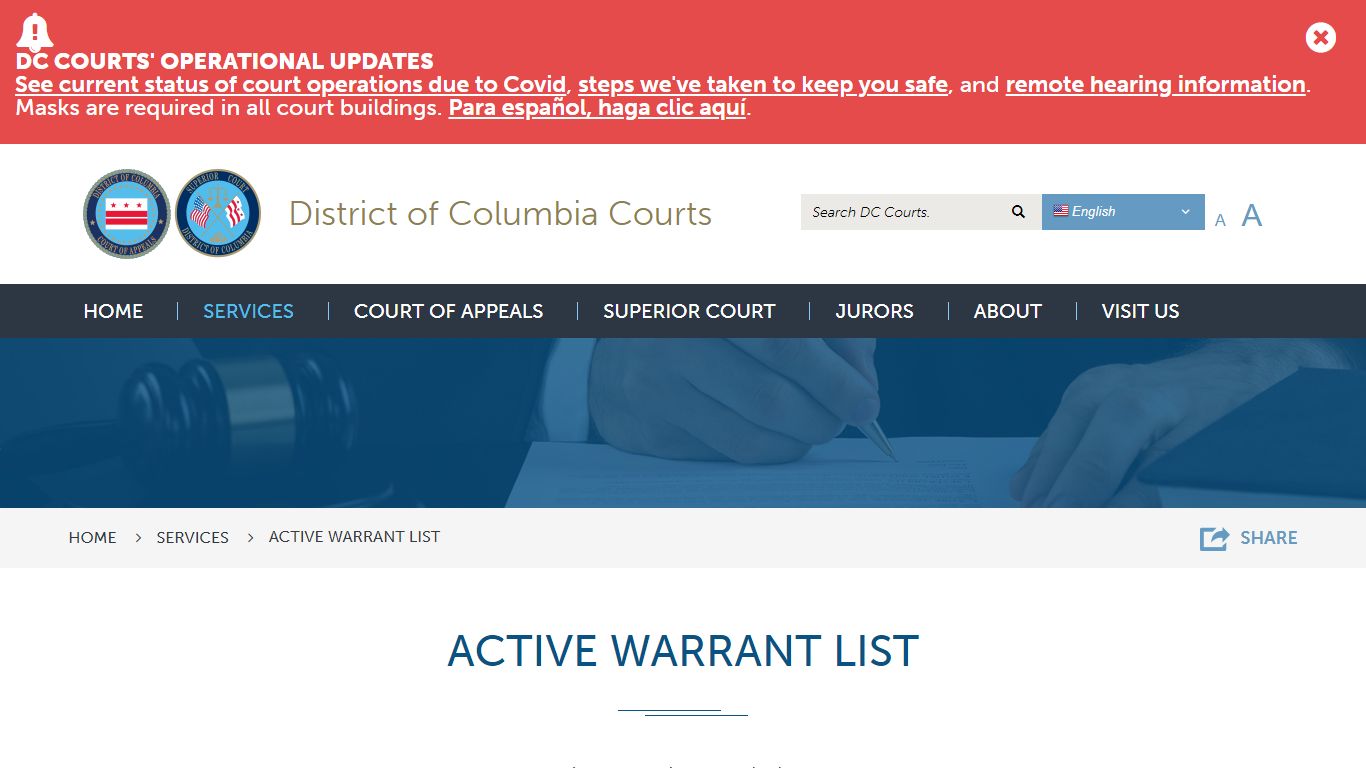 Active Warrant List | District of Columbia Courts